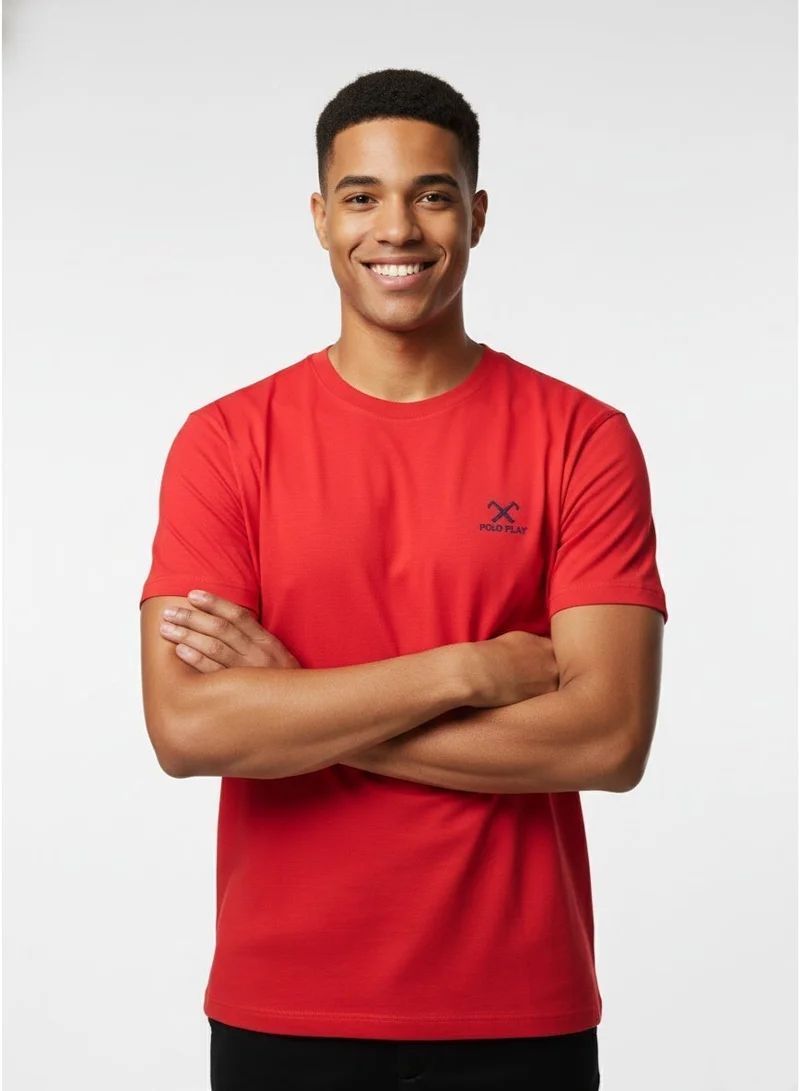 لعب البولو تيشيرت رجالي مطبوع - أحمر